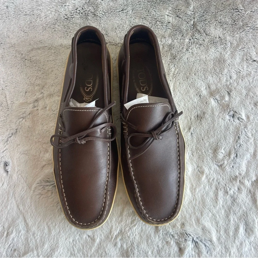 Tod's Dark Brown Leather Boat Shoes Men size 8.5